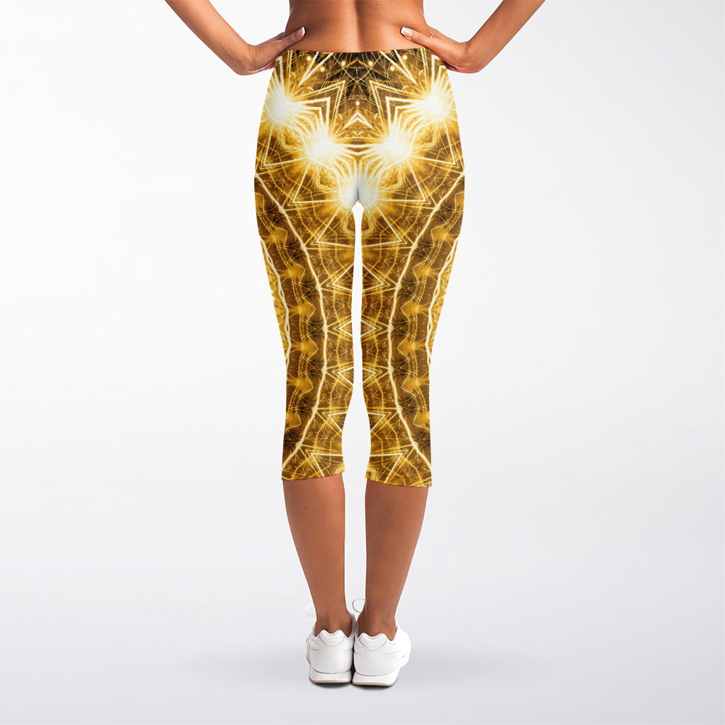 Gold Lights Kaleidoscope Print Women's Capri Leggings
