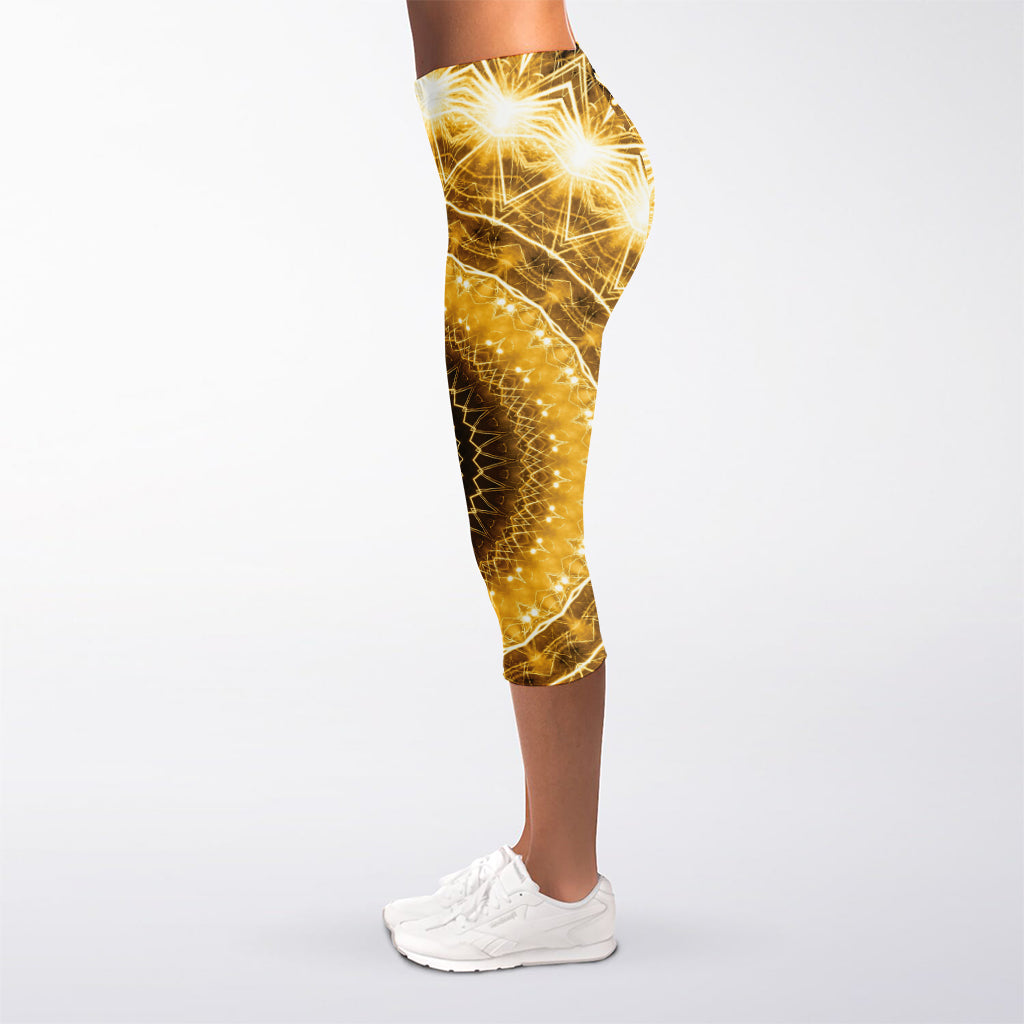 Gold Lights Kaleidoscope Print Women's Capri Leggings