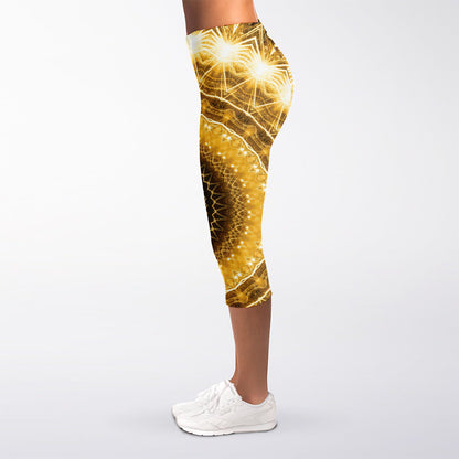 Gold Lights Kaleidoscope Print Women's Capri Leggings