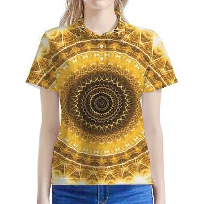 Gold Lights Kaleidoscope Print Women's Polo Shirt