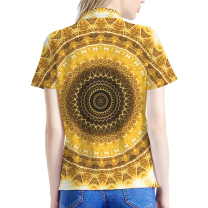 Gold Lights Kaleidoscope Print Women's Polo Shirt