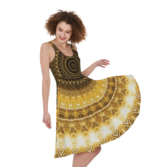 Gold Lights Kaleidoscope Print Women's Sleeveless Dress