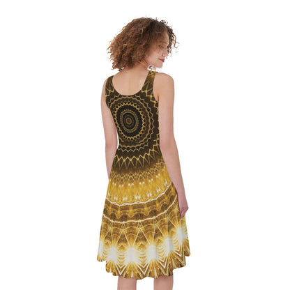 Gold Lights Kaleidoscope Print Women's Sleeveless Dress