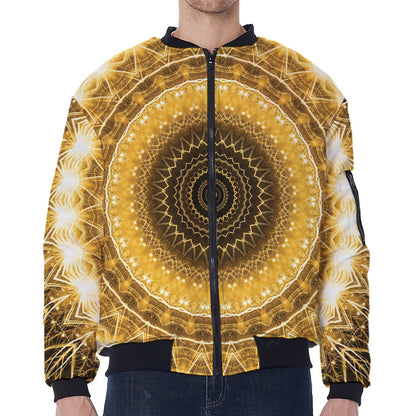 Gold Lights Kaleidoscope Print Zip Sleeve Bomber Jacket