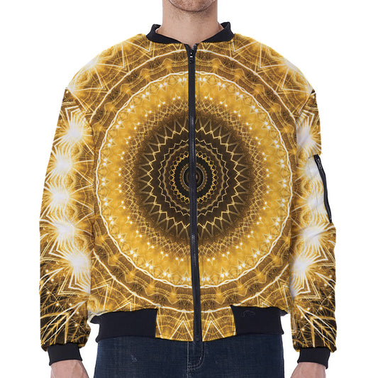 Gold Lights Kaleidoscope Print Zip Sleeve Bomber Jacket