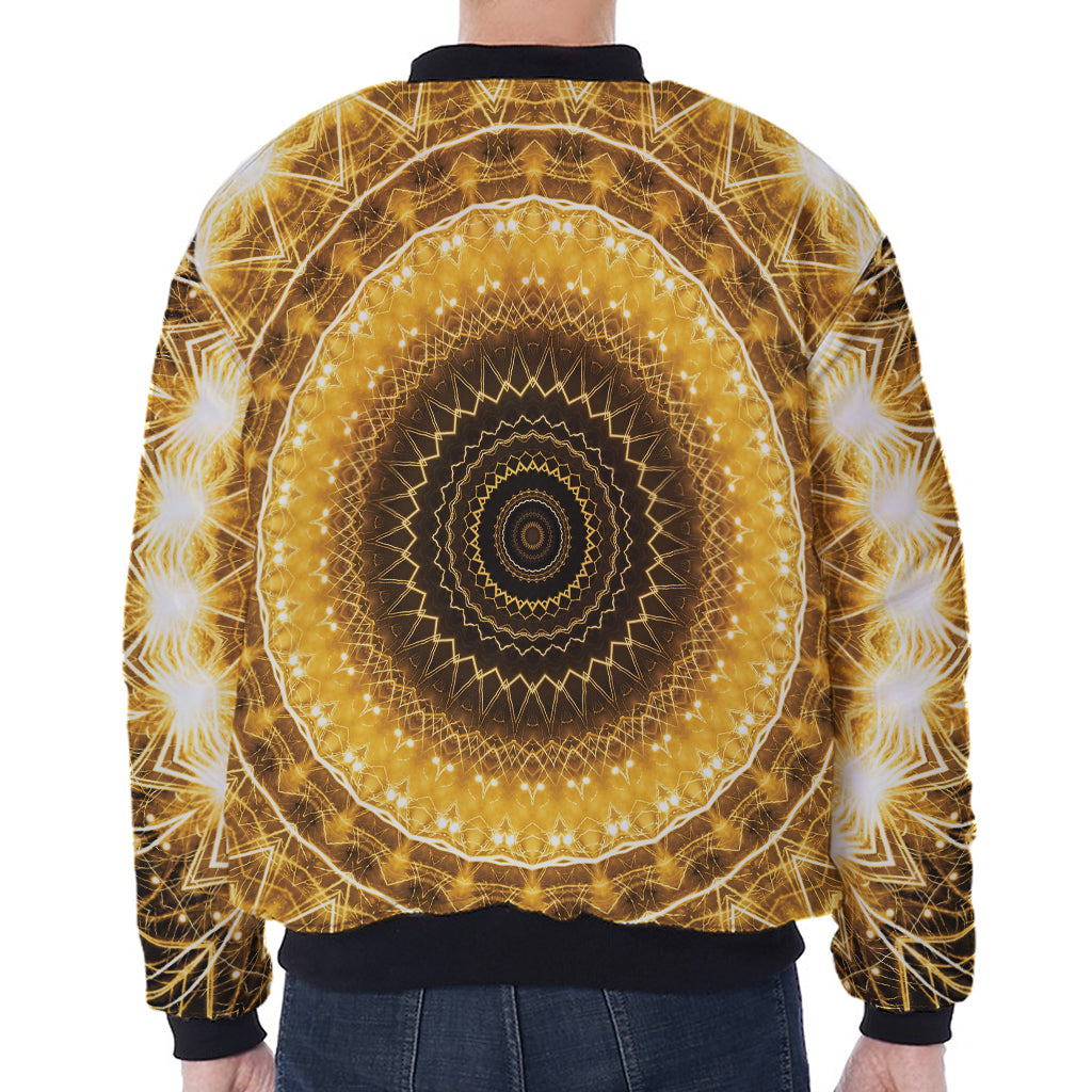 Gold Lights Kaleidoscope Print Zip Sleeve Bomber Jacket