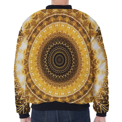 Gold Lights Kaleidoscope Print Zip Sleeve Bomber Jacket