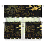 Gold Moon And Sun Print 3 Piece Kitchen Curtains