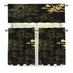 Gold Moon And Sun Print 3 Piece Kitchen Curtains