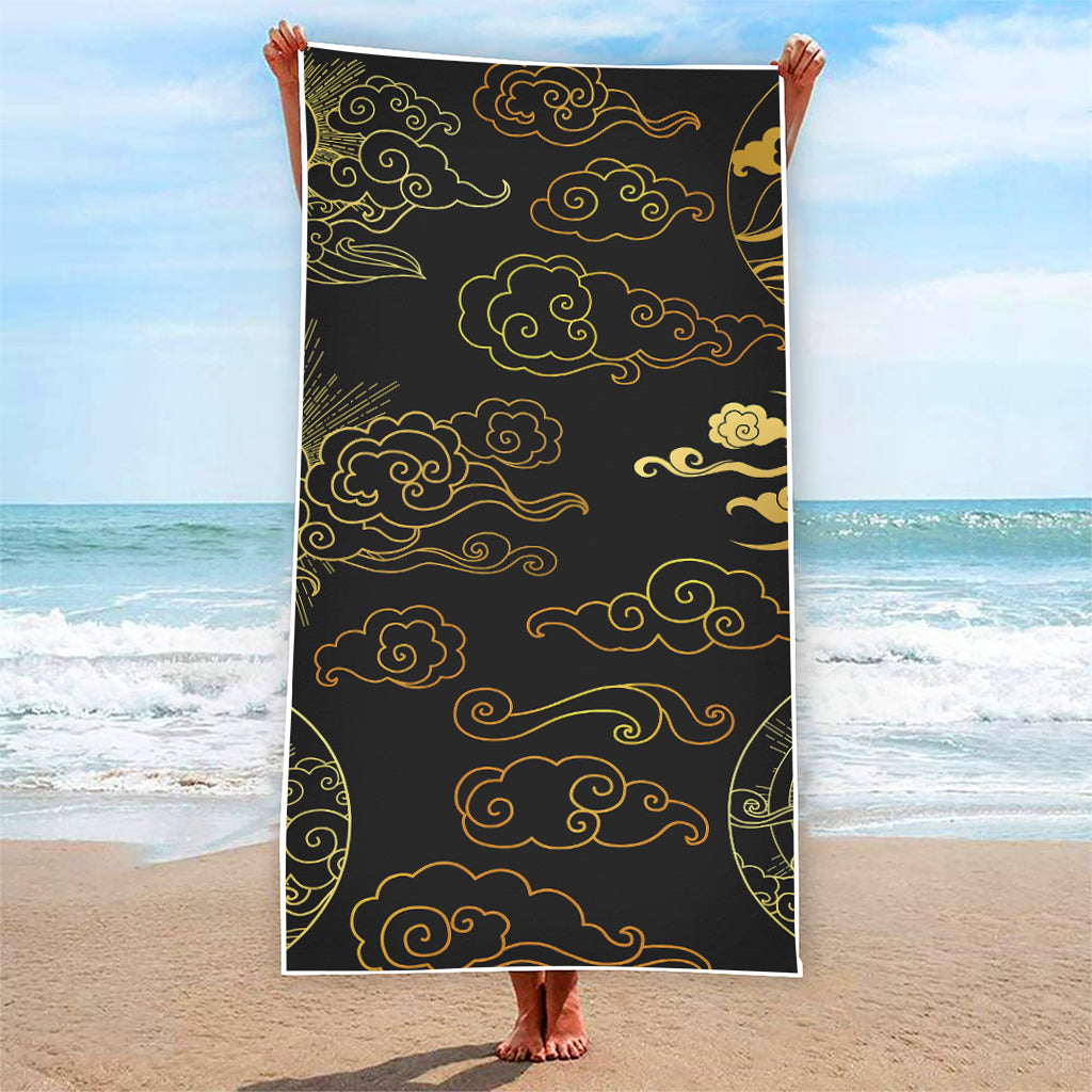 Gold Moon And Sun Print Beach Towel