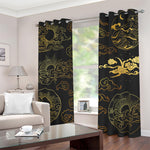 Gold Moon And Sun Print Blackout Grommet Curtains