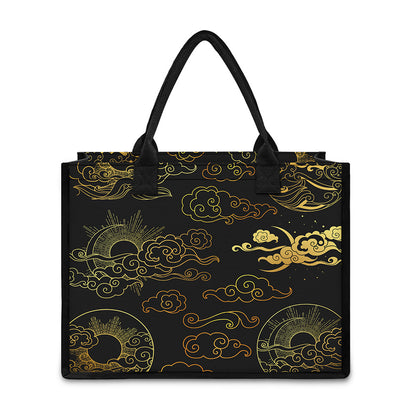 Gold Moon And Sun Print Canvas Tote Bag