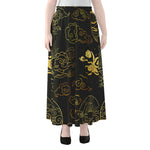 Gold Moon And Sun Print Chiffon Maxi Skirt