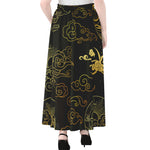 Gold Moon And Sun Print Chiffon Maxi Skirt