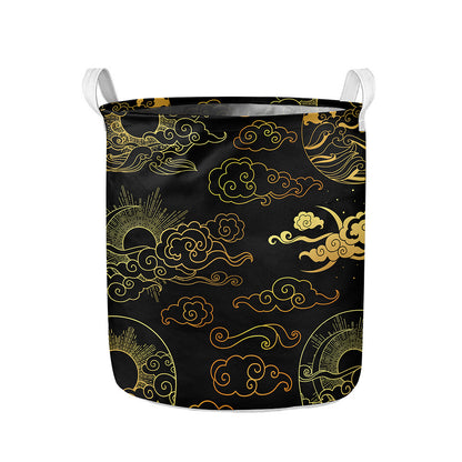 Gold Moon And Sun Print Collapsible Laundry Basket