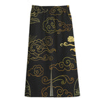 Gold Moon And Sun Print Cotton Front Slit Maxi Skirt