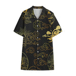 Gold Moon And Sun Print Cotton Hawaiian Shirt