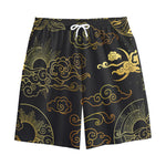 Gold Moon And Sun Print Cotton Shorts