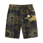 Gold Moon And Sun Print Cotton Shorts