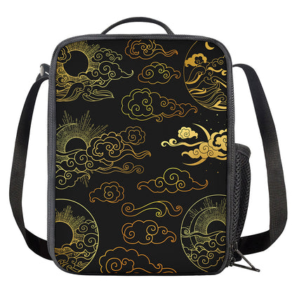 Gold Moon And Sun Print Crossbody Lunch Bag