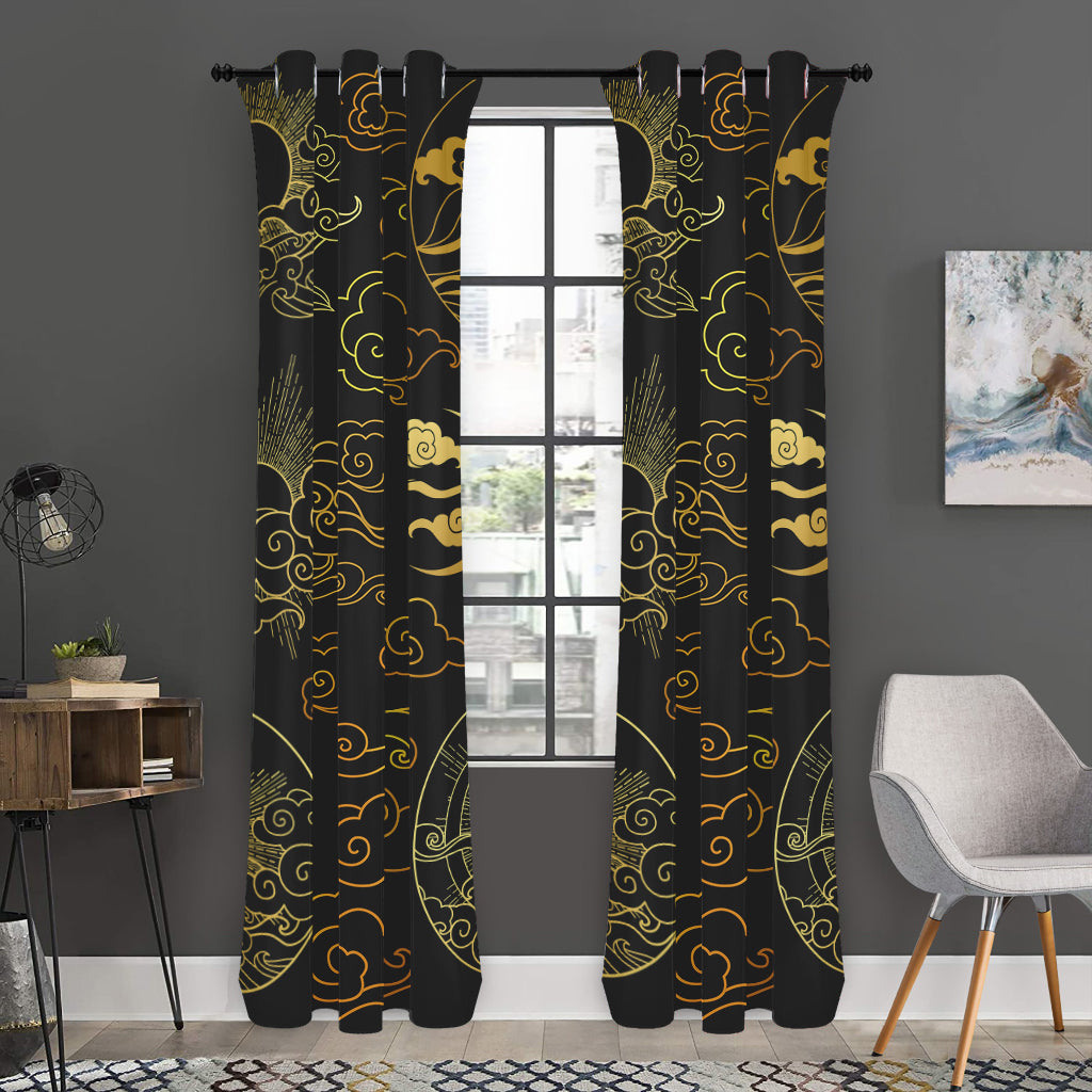 Gold Moon And Sun Print Curtain