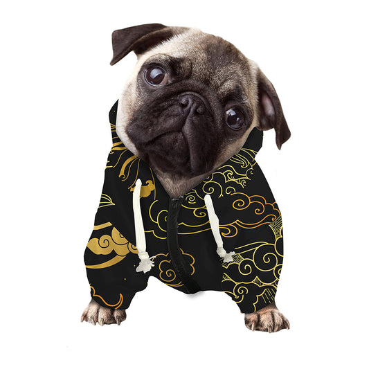 Gold Moon And Sun Print Dog Zip Up Hoodie