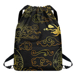 Gold Moon And Sun Print Drawstring Backpack