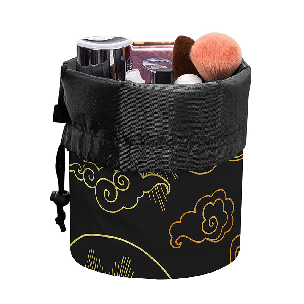 Gold Moon And Sun Print Drawstring Makeup Bag