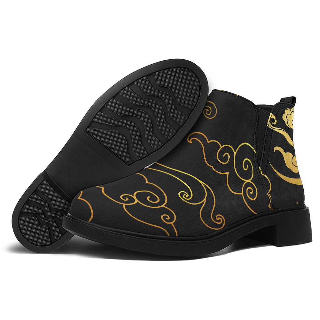 Gold Moon And Sun Print Flat Ankle Boots