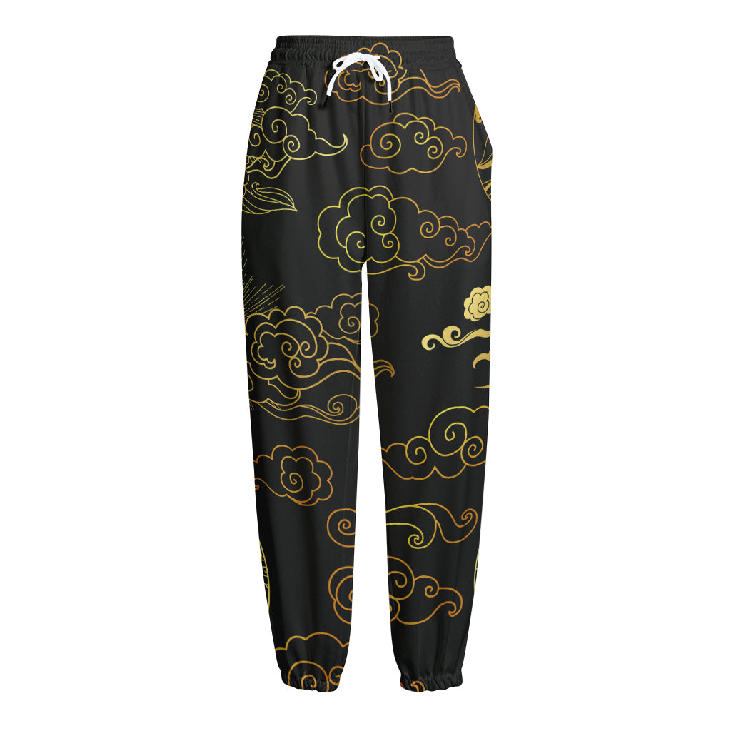 Gold Moon And Sun Print Fleece Lined Knit Pants