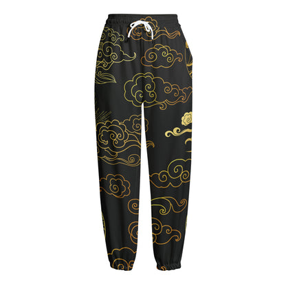 Gold Moon And Sun Print Fleece Lined Knit Pants