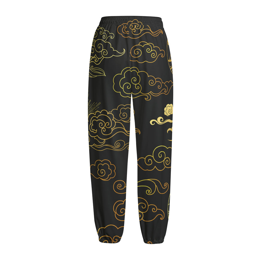 Gold Moon And Sun Print Fleece Lined Knit Pants