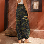 Gold Moon And Sun Print Harem Pants