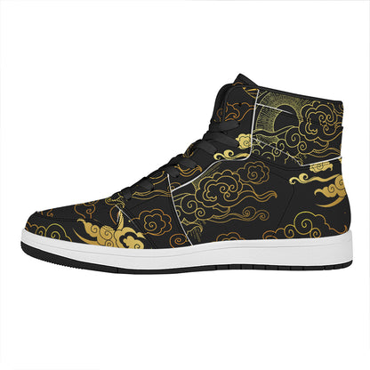 Gold Moon And Sun Print High Top Leather Sneakers