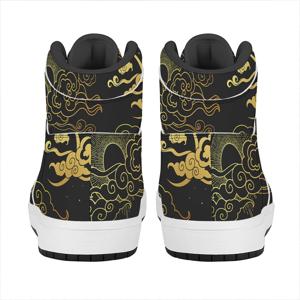 Gold Moon And Sun Print High Top Leather Sneakers