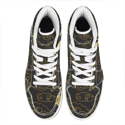 Gold Moon And Sun Print High Top Leather Sneakers