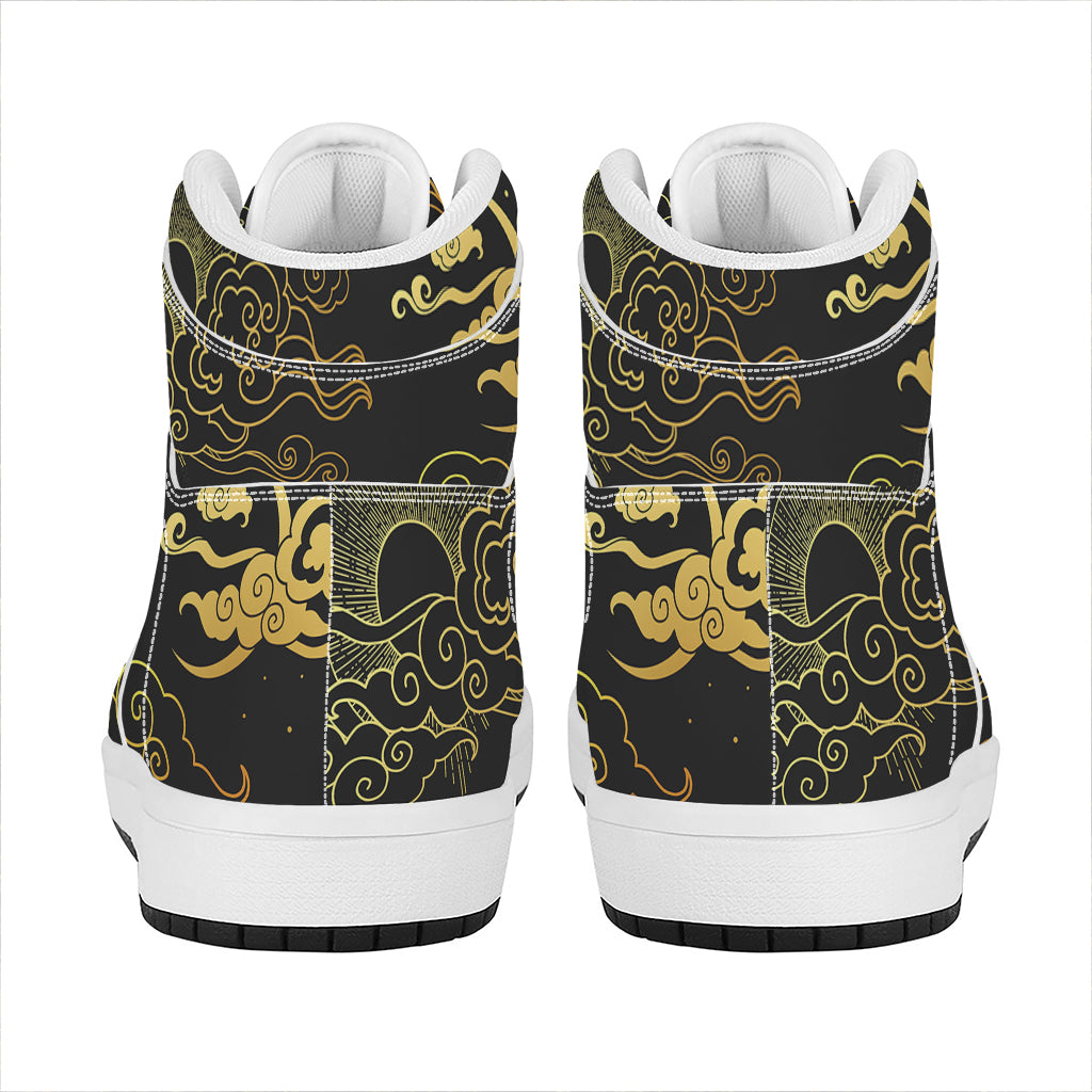 Gold Moon And Sun Print High Top Leather Sneakers
