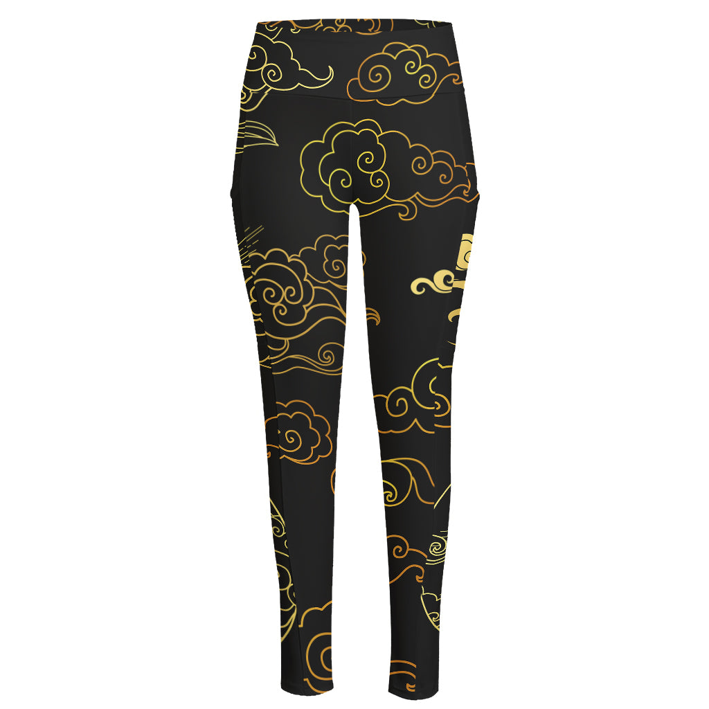Gold Moon And Sun Print High-Waisted Pocket Leggings