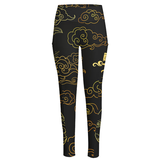 Gold Moon And Sun Print High-Waisted Pocket Leggings