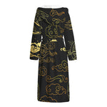 Gold Moon And Sun Print Hooded Bathrobe