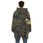Gold Moon And Sun Print Hoodie Blanket