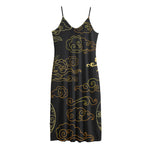 Gold Moon And Sun Print Jersey Midi Cami Dress