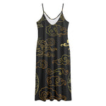 Gold Moon And Sun Print Jersey Midi Cami Dress