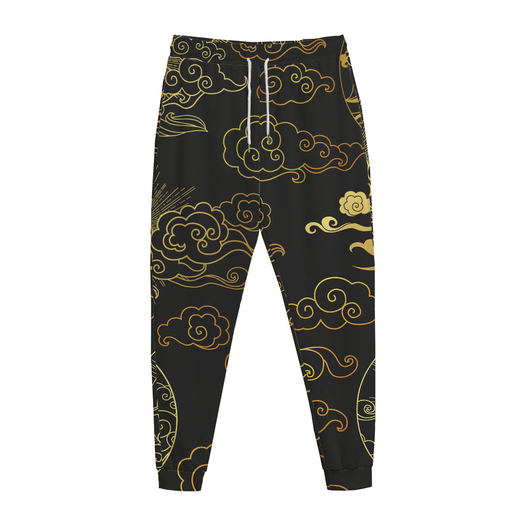 Gold Moon And Sun Print Jogger Pants