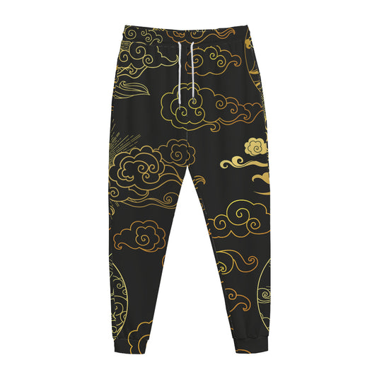 Gold Moon And Sun Print Jogger Pants