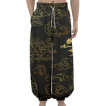 Gold Moon And Sun Print Lantern Pants