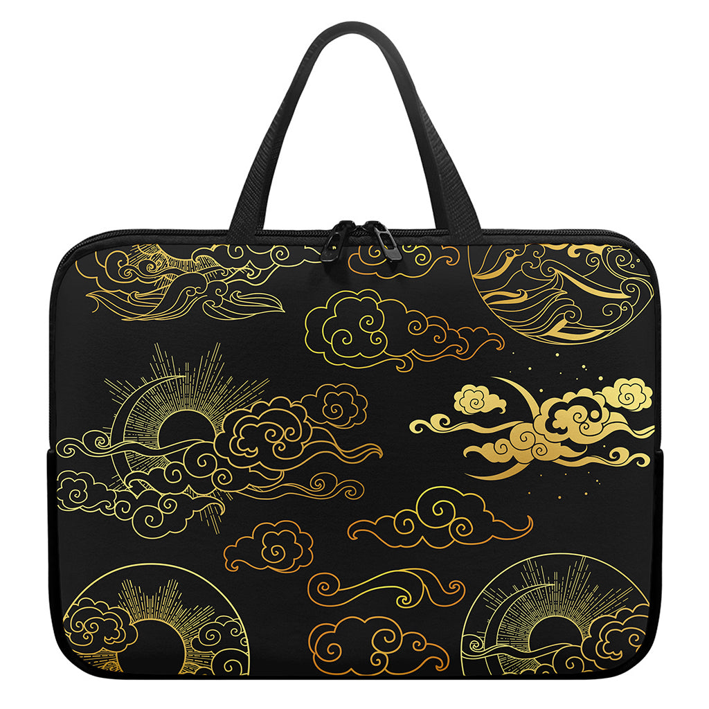 Gold Moon And Sun Print Laptop Sleeve With Handle