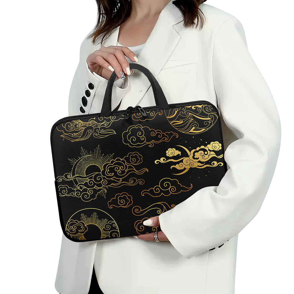 Gold Moon And Sun Print Laptop Sleeve With Handle