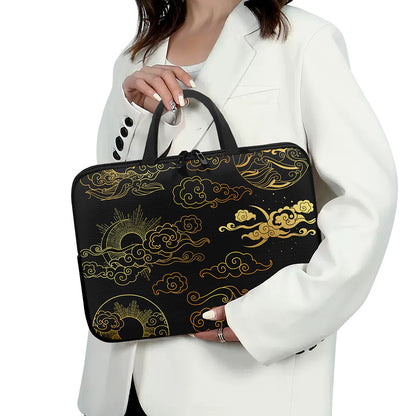Gold Moon And Sun Print Laptop Sleeve With Handle