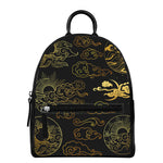 Gold Moon And Sun Print Leather Backpack